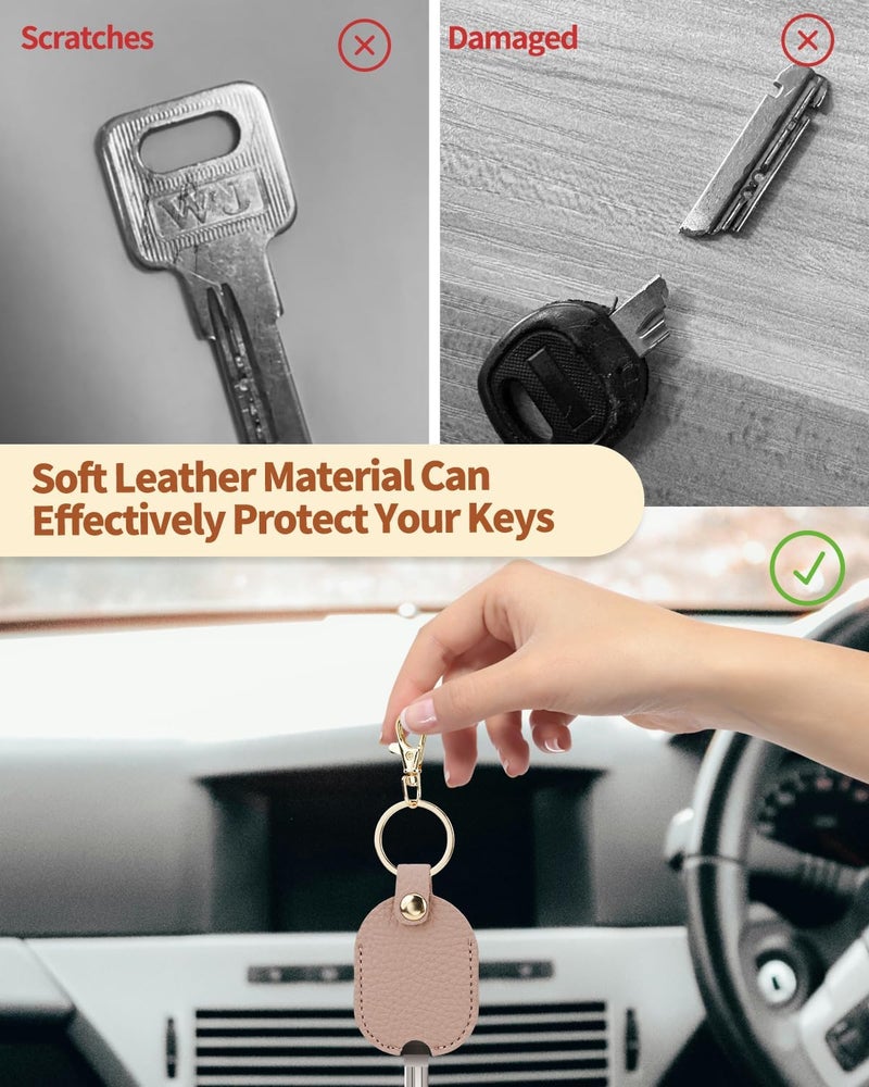 Aecsze Leather Car Key Cover, Key Covers for Car Keys, Broken Key Protector with Iron Key Ring (Pink) - Image 3
